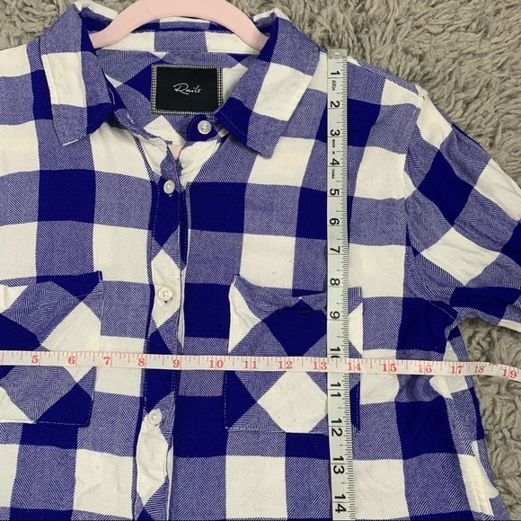 Rails Rian Blue And White Buffalo Plaid Cropped Button Down Top - Picture 9 of 11